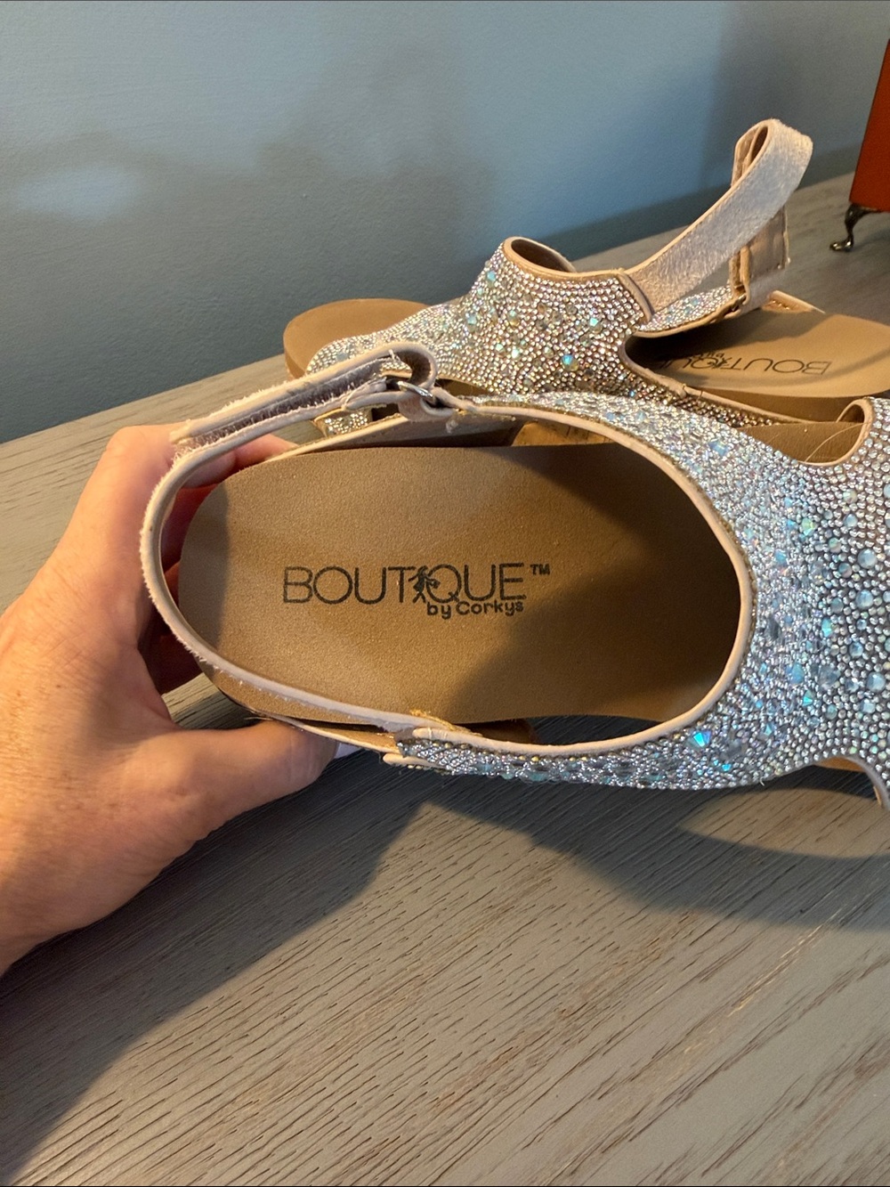 Corkys Rose Gold Rhinestone Wedge Sandals - Picture 3 of 5